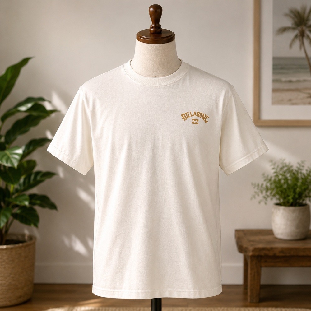 NWT Billabong Wonderful SST T-Shirt Mens Small Cream Graphic Logo Surf Tee